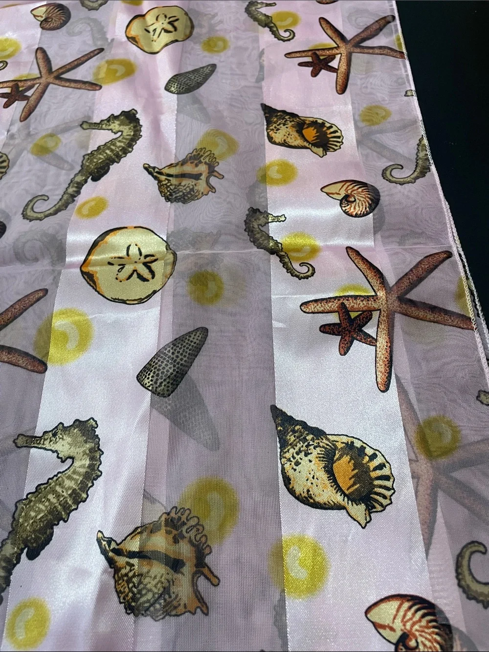 Seashell Pattern Pink Silky Table Runner or scarf approx 58x13 NWOT very pretty